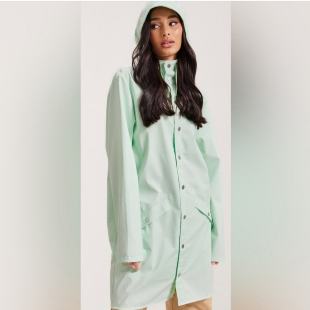 NWT Rains Long Jacket Mineral Light Green Raincoat Unisex L Denmark